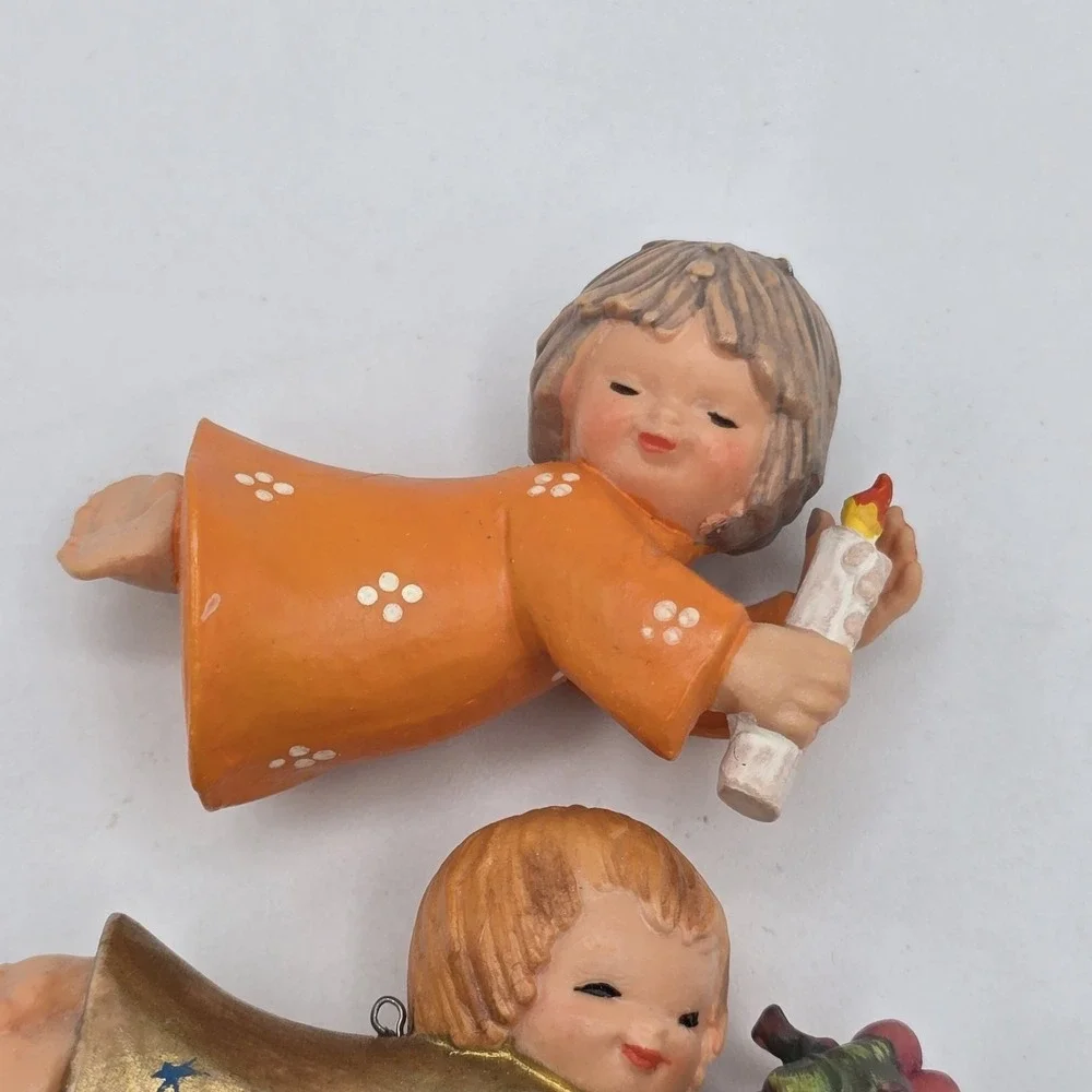 2 Vintage Anri‎ Ferrandiz Christmas Ornament Angel with Grapes And Candle
